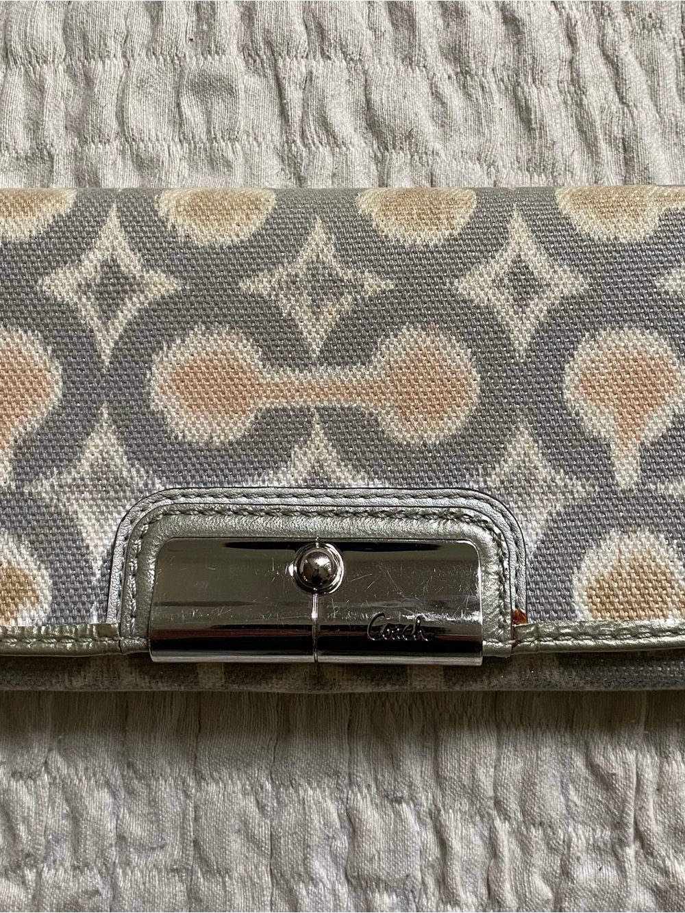 Coach Gray and Beige Signature Jacquard Clutch Wallet